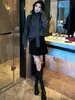 Cachecol plus size com design removível, cinza, suéter de estilo casual, top de tricô para mulheres, top de inverno modelador para mulheres plus size
