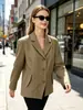 Ropa de mujer de comercio exterior transfronterizo más vendida en Amazon 2026 otoño blazer de raya diplomática color caqui de un solo botón para mujer