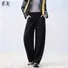 Pantalones de Otoño/Invierno Nuevos de Lana Lyocell de Cintura Alta Cálidos Adelgazantes Scimitar Versátiles de Pierna Recta Pierna Ancha de Caída para Mujer