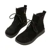 Cordones Flocados Más Terciopelo Cálidos Botas de Algodón para Mujer 2026 Invierno Nuevo Cordones de Cuero Suave Retro Casual Suela Plana Botas Martin