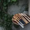 Suministro Exclusivo Transfronterizo de Cucharas para Ensalada de Madera de Haya, Tenedores para Ensalada con Mangos de Colores, Cucharas para Freír de Madera, Tenedores de Madera con Mango Largo, Cucharas de Madera, Cucharas para Ensalada