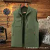 Colete de trabalho masculino com forro de fleece, colete quente multi-bolsos para atividades ao ar livre, colete com gola alta para primavera e outono, pesca e fotografia 2367