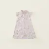 Vestido floral pastoral estilo coreano para niñas, vestido infantil bordado de manga larga, nuevo vestido abotonado estilo chino con mangas acampanadas pequeñas
