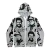 Sudadera con capucha de venta caliente transfronteriza, retro Y2K, manga larga, corte holgado, estampado, Harajuku, Hip-Hop, deportiva, talla grande, sudadera casual con cremallera