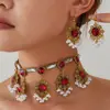 1 Conjunto de Pingentes Florais Brilhantes da Moda Retrô, Colar e Brincos Elegantes Femininos, Conjunto de Joias Femininas