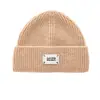 Gorro de punto estilo coreano para otoño e invierno con etiqueta en inglés, gorro de lana versátil para mujeres con circunferencia de cabeza grande, gorro para clima frío que cubre las orejas, gorro para poner que hace que la cara parezca más pequeña
