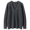 Nuevo suéter de punto de cachemira con hombros caídos y mangas raglán para mujer, caída de otoño e invierno, cuello en V, holgado, estilo casual, suéter base de color liso