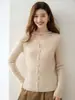 Nuevo Cardigan de Punto Otoño Estilo Francés Botón de Perla Cuello en V Halter para Mujer Canalé Delgado Elegante Suéter