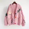 Cardigan de Tricô Feminino Estilo Europeu e Americano Transfronteiriço da Amazon, Nova Moda Outono, Cardigan Suéter Artístico Bordado Solto