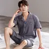 Versão coreana de pijamas masculinos de verão algodão manga curta fino tamanho grande verão masculino alta qualidade algodão conjunto para casa atacado