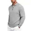 Nova Camisa Polo Masculina Europeia e Americana Outono/Inverno 2026 com Zíper e Padrão Jacquard, Manga Longa, para Amazon