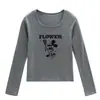 Top de Algodón Puro de Manga Larga para Mujer, Principios de Otoño, Cuello en U Estilo Americano, Diseño con Estampado de Mickey, Versátil, Ajustado, Camiseta Básica Adelgazante
