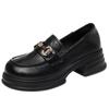 Una generación de zapatos impermeables de suela gruesa de suela blanda cabeza redonda tacón grueso británico otoño nuevo mocasines para mujer zapatos pequeños de cuero