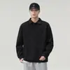 Sudadera de manga larga con cuello polo para hombre, estilo holgado, para otoño, simple, cómoda, casual