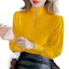 Suéter de gola alta discreta feminino OEM, peça básica estilosa para outono e inverno, novo estilo 2026 de suéter de tricô com mangas bufantes
