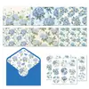 Hk120 Cartão de Flores de Hortênsia Cartão de Cumprimentos para Adultos e Crianças, Cartão de Presente Floral Azul com Envelope e Adesivos