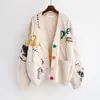 Suéter Bordado Elegante Estilo Preguiçoso para Mulheres, Outono/Inverno 2026 Novo Design de Letras Cardigan de Tricô Solto, Moderno e Grosso