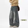 Jeans Masculino de Cintura Alta Americano Wide Leg Perna Torta Outono Solto Reto Casual Calça Longa Calças Masculinas Calças Masculinas Retrô
