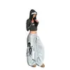 Calça Moletom com Fita de Lettering Padrão Rua Americana para Mulheres, Casual Solta Retrô Essencial para Dança Hip-Hop Calças Jazz Scimitar