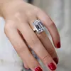 Accesorios de Venta Caliente Transfronterizos: Anillo Rectangular Grande de Zirconia para Mujer, Anillo de Boda y Compromiso de Lujo para Mujer