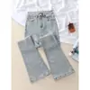 Jeans de Pierna Ancha de Color Claro con Forro para Mujer, Primavera, Tiro Alto, Corte Delgado, Adelgazantes, Pantalones de Campana, Tendencia Ins