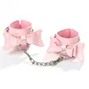 Set de moño rosa brillante de cuero para accesorios SM eróticos, esposas para entrenamiento de sirvienta, productos para adultos venta al por mayor de fábrica y entrega