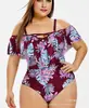 Traje de baño talla grande transfronterizo 2019 para mujer europea y americana, mujer con sobrepeso, con hombros de hoja de loto, traje de baño bikini estampado