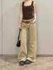 Jeans de Terciopelo de Talla Grande Micro-Acampanados para Mujer en Otoño e Invierno Gordita mm Cintura Baja Sueltos Caqui Pantalones de Pierna Ancha Estrecha