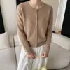 Cardigan de Tricô Escovado com Mistura de Lã de Ovelha e Cashmere, Novo Estilo Outono Inicial, para Mulheres, Gola Redonda, Camada, Top Estilo Preguiçoso