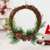 Mini Círculo de Ratán Navideño Colgante de Puerta Decoración para Personas Mayores Muñeco de Nieve Corona Colgante de Pared Escena Decorativa Regalo Decoración Colgante para el Hogar