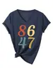 Amazon eBay sitio independiente moda casual versátil mujer 8647 digital cuello V manga corta camiseta en stock
