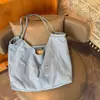 Bolso tote de mezclilla vintage estilo coreano para mujer, bolso de hombro de gran capacidad con estampado de letras, bolso de axila, bolso para el trabajo