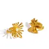 Anillo de Acero Inoxidable con Flor de Oro de 18K Transfronterizo, Estilo de Nicho de Gama Alta, Anillo de Acero de Titanio con Fuegos Artificiales, Anillo Incrustado con Diamantes, No se Desvanece
