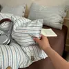 Juego de cuatro piezas de gasa de doble capa grado A, funda de edredón con botones, sábana plana y sábana bajera, algodón lavado liso, adecuado para dormitorios de estudiantes, juego de tres piezas