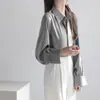 Camisa Profesional de Alta Gama para Mujer, Elegante Camisa Satinada de Manga Larga con Estilo de Diseño, Top de Acetato para Primavera y Otoño, En Stock