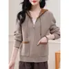Sudadera Cardigan Tejido con Capucha para Mujer Otoño Invierno Nuevo Estilo Ropa de Madre Estilo Corto con Capucha Ropa Exterior Suéter Chaqueta
