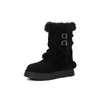Hebilla de Cinturón de Alta Calidad Botas de Nieve Holgadas 2025 Plataforma Suela Gruesa Tacón Medio Gamuza Cálidas Engrosadas Felpa Botines Cortos para Mujer