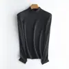 Camiseta Base Feminina de Lã e Seda, Novo Estilo Outono e Inverno, Gola Meio Alta, Fibra Acrílica Antibacteriana, Camiseta Térmica de Manga Longa para Mulheres