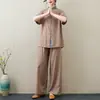 Verano 2024 Nuevo Estilo Chino Retro Holgado Delgado Casual Temperamento Zen Ropa de Té Ropa de Yoga Traje de Tai Chi para Mujeres