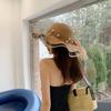Sombrero de Paja con Lazo Daquan Sombrero de Playa de Verano para Mujer Sombrero de Ala Ancha con Cinta Sombrero para el Sol con Cinta de Perlas Sombrero Protector Solar