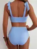 Nuevo traje de baño transfronterizo estilo europeo y americano para mujer 2027, con diseño de atar, conjunto de bikini de dos piezas a rayas y traje de baño de cintura alta