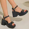 Sandálias Bege para Mulheres, Nova Moda de Verão 2026, Salto Bloco Estiloso, Plataforma Impermeável, Sapatos Romanos de Salto Alto, Tendência