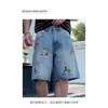 Pantalones Cortos de Mezclilla Rasgados Finos de Marca de Moda de Verano para Hombre, Pantalones de Cinco Puntos Bordados a la Moda, Pantalones Casuales Elásticos de Longitud Media Estilo Coreano