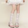 MeiasLolita com Renda na Borda, Meia-Calça, Cor Off-White com Laço Preto, Meias de Rede Vazadas, Meias Curtas JK, Exclusivamente para Exportação Transfronteiriça