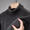 Suéter Pesado de Hilo Fino Engrosado 500g para Hombre, Nuevo Estilo de Invierno para Hombres Jóvenes y de Mediana Edad, Camiseta Base Cálida de Punto de Cuello Alto de Color Sólido