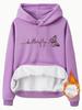 Sudadera de mujer de talla europea transfronteriza para otoño e invierno con capucha y manga larga, forrada de felpa, con bolsillo canguro y estampado de mariposas.
