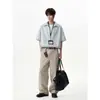 Camisa a Rayas Falsa de Dos Piezas con Medio Botón de Seda Artificial para Hombre, Estilo Japonés Perezoso de Gama Alta, Moderna Casual de Manga Corta para Verano