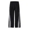 Calça de Moletom Solta Reta com Três Listras para Homem, Estilo Esportivo Casual, Tendência Americana, com Punhos Ajustáveis por Cordão