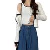 Chaqueta tipo cárdigan de punto con contraste de color para mujer, primavera y otoño 2025, nueva camisola corta, conjunto de dos piezas Pure Desire