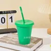 Taza de Plástico PP de una Sola Capa, Color Sólido, Gran Capacidad de 16 oz, con Popote, Taza de Agua de Moda Transfronteriza, Personalizable con Logo